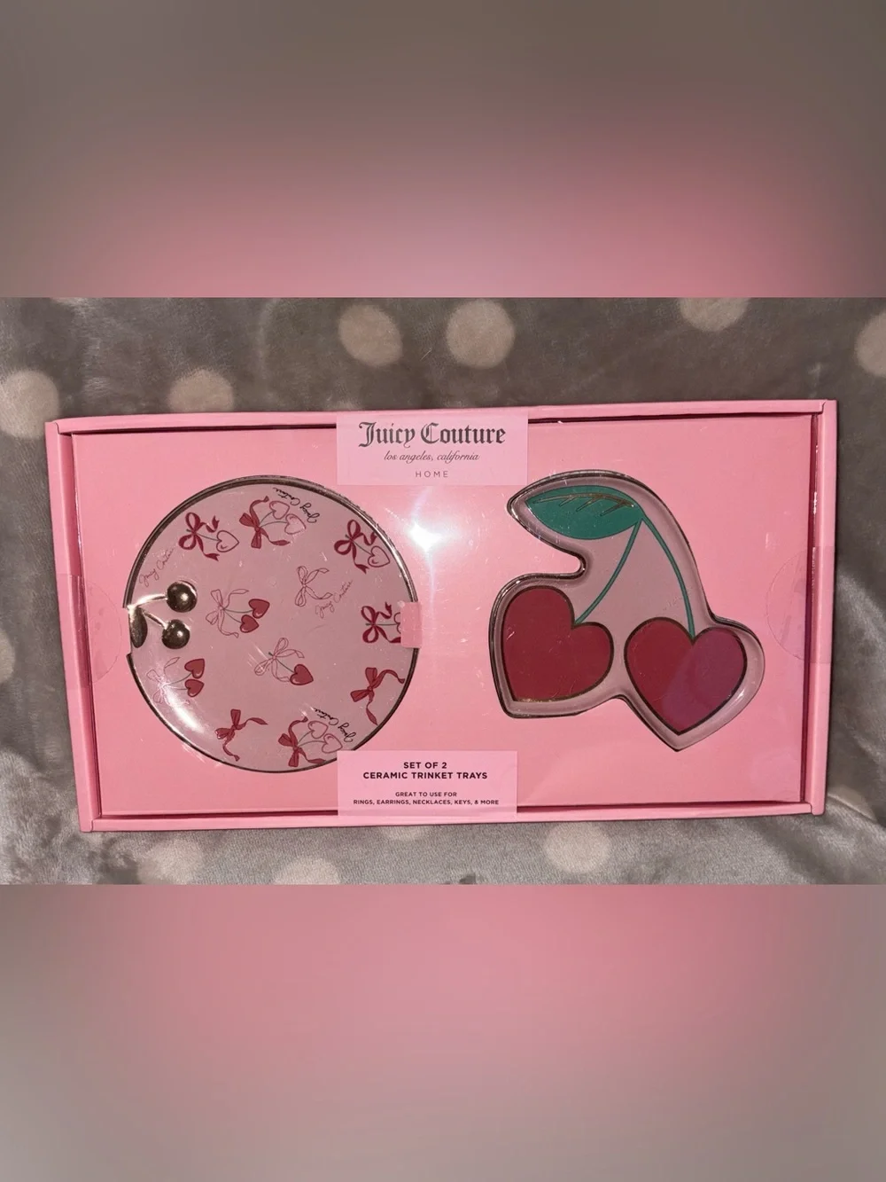Juicy Couture Pink Cherry Ceramic Trinket Tray Duo - New in Box
